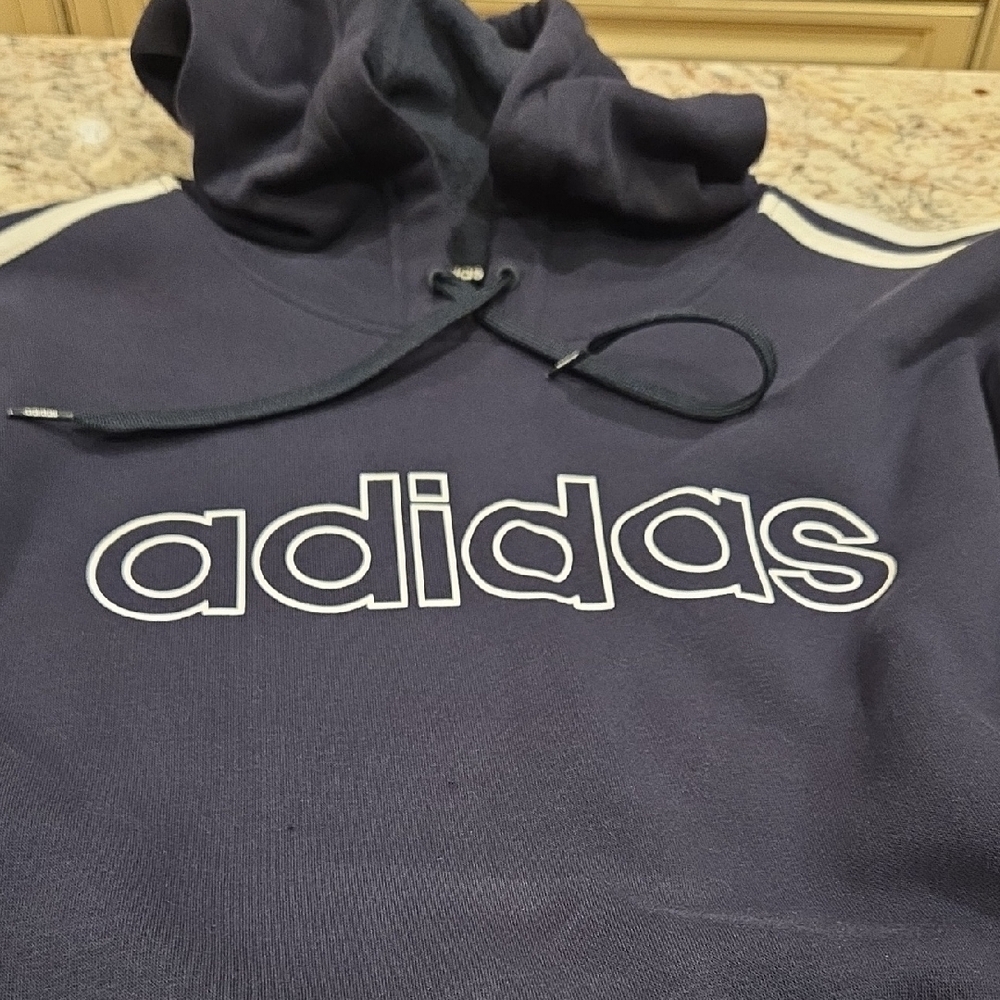 Adidas Men's Blue Hoodie with White Stripes - Picture 2 of 6